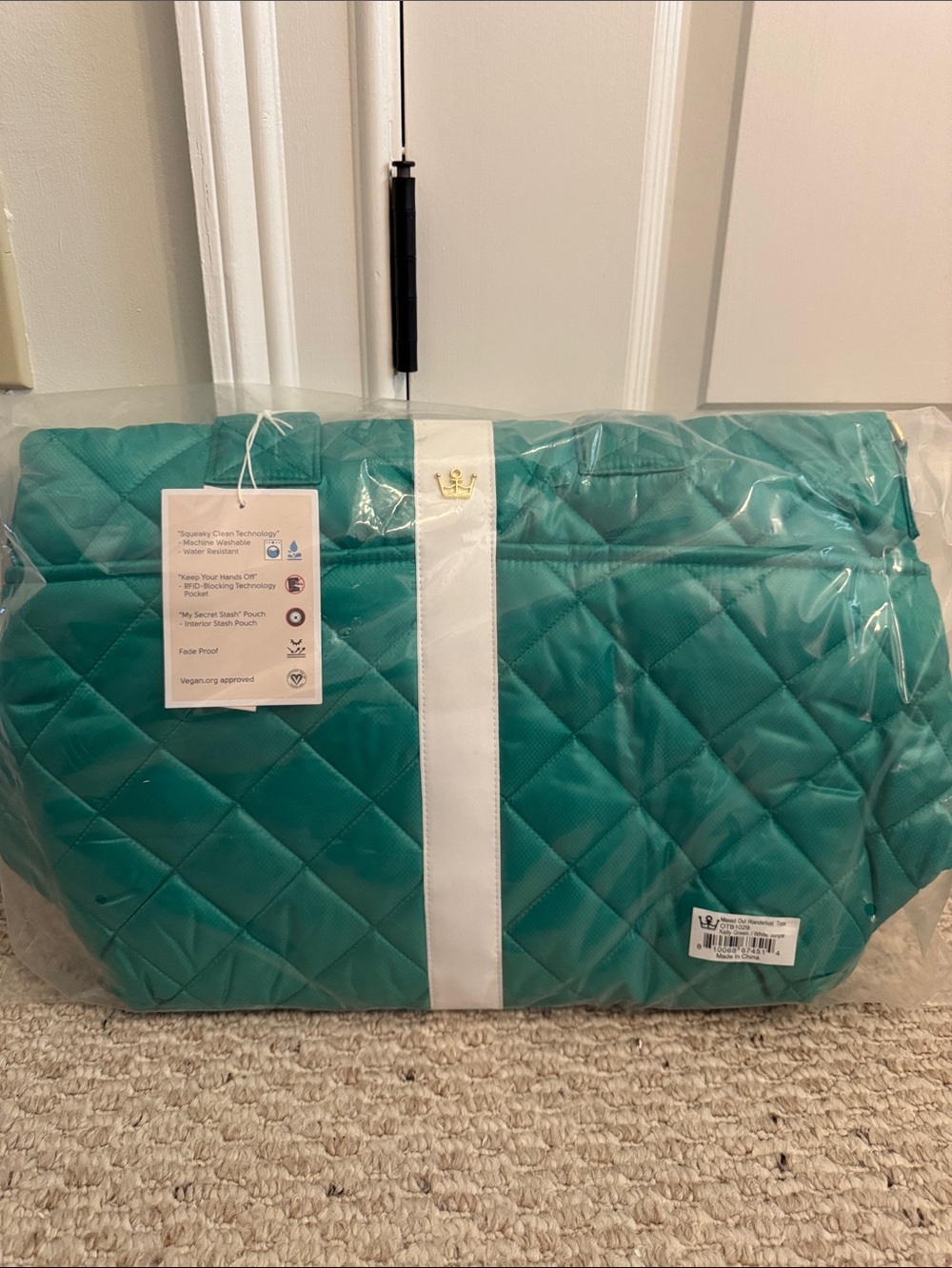 Oliver Thomas Green/White Wanderlust Tote with White Stripe